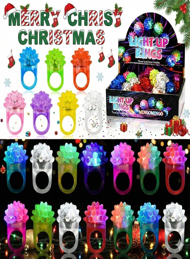 MINGOMINGO 25 Pack LED Light Up Rings & Glow Rings Bulk Party Favors - 3-Mode Flashing LED Toys, Non-Candy Valentines Day Gifts for Kids Classroom, Treasure Box Prizes, Mardi Gras Party Supplies - Image 3